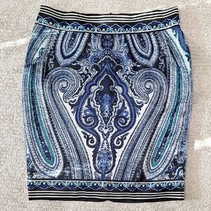 INC International Concepts Blue and Black Patterned Pencil Skirt